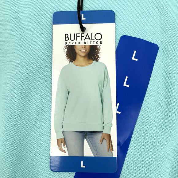 Buffalo Womens Crewneck Pullover French Terry Sweatshirt Long Sleeve Blue Large - Picture 6 of 9
